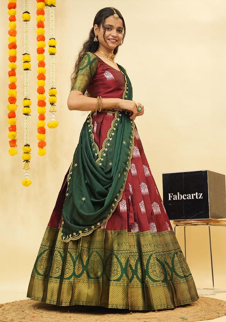 Maroon Zari Embroidered Poly Blend Lehenga Sets