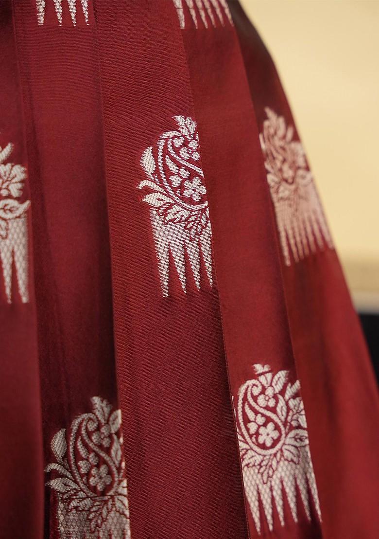 Maroon Zari Embroidered Poly Blend Lehenga Sets