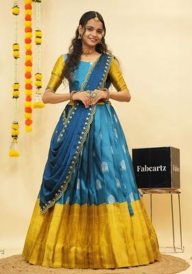 Blue Zari Embroidered Poly Blend Lehenga Sets