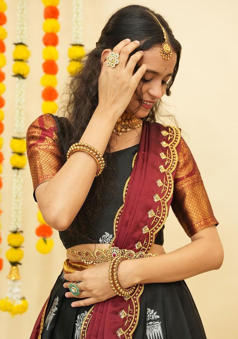 Black Zari Embroidered Poly Blend Lehenga Sets