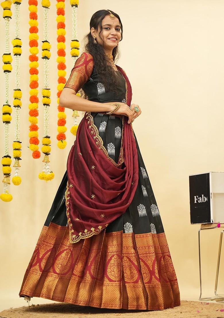Black Zari Embroidered Poly Blend Lehenga Sets