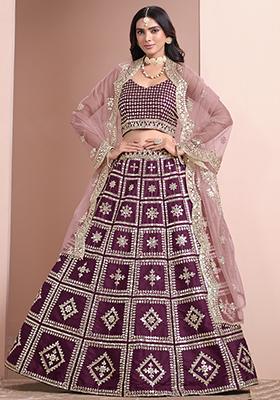 Purple Embroidered Art Silk Lehenga Set