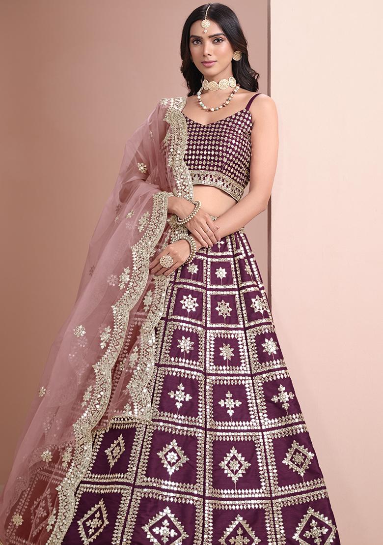 Purple Embroidered Art Silk Lehenga Set