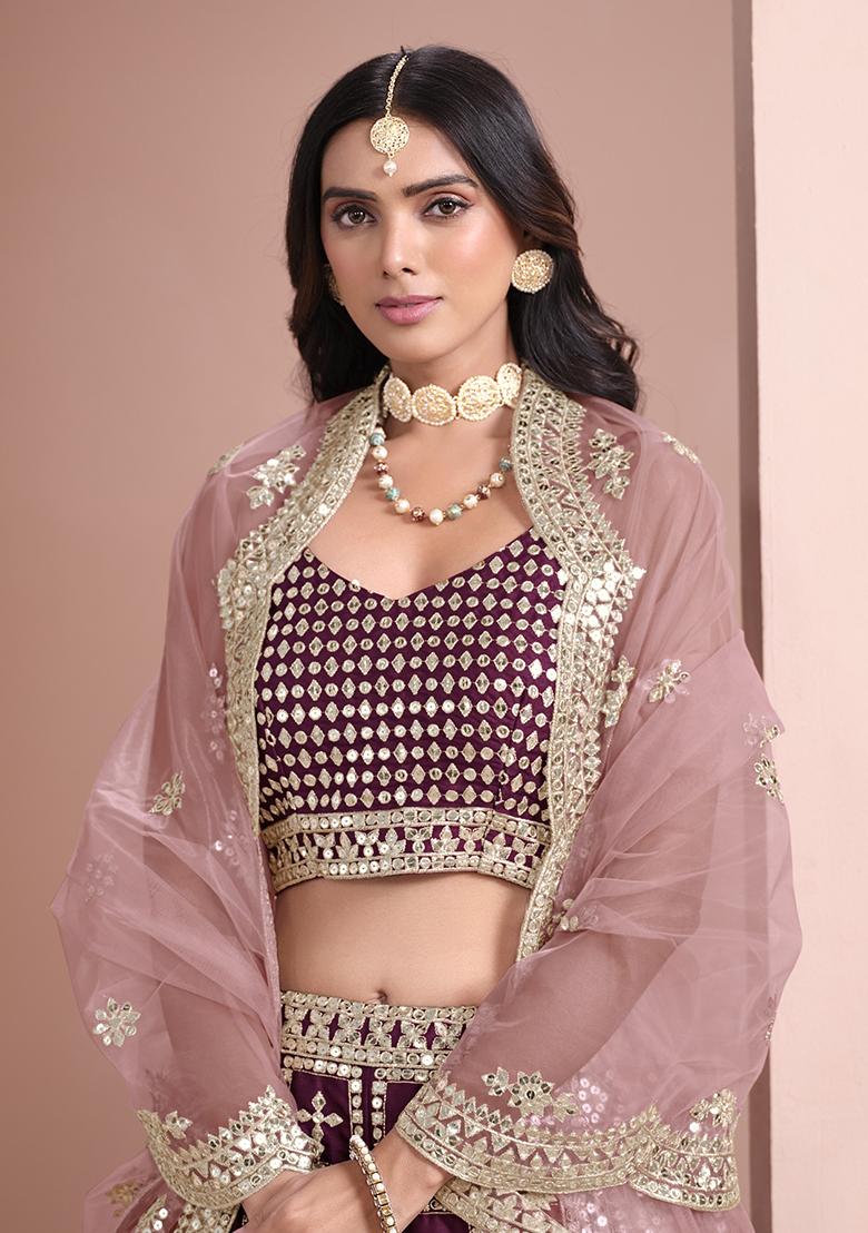 Purple Embroidered Art Silk Lehenga Set