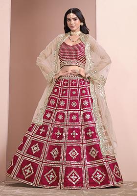 Red Embroidered Art Silk Lehenga Set