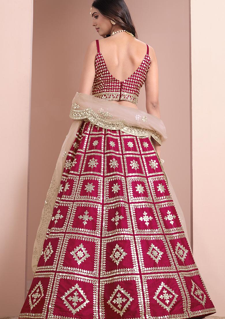 Red Embroidered Art Silk Lehenga Set