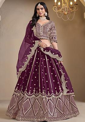 Purple Embroidered Art Silk Lehenga Set