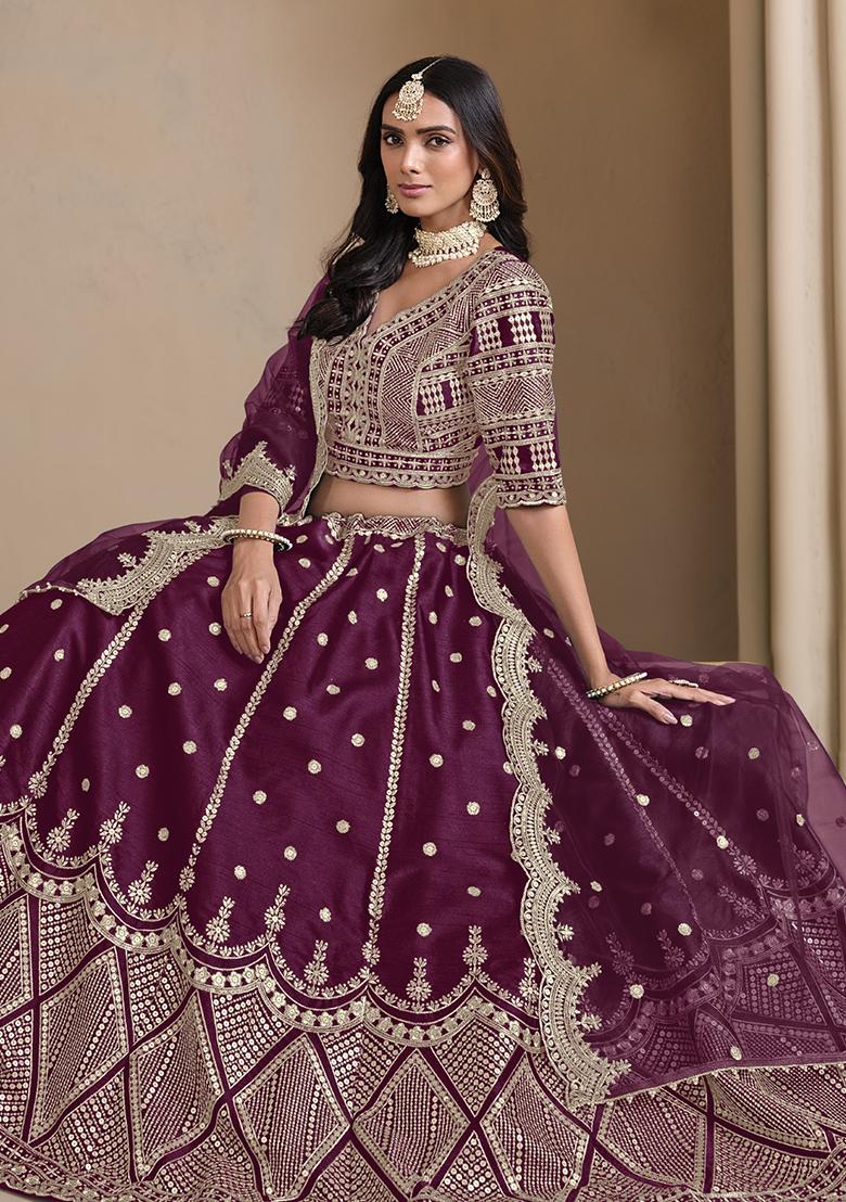 Purple Embroidered Art Silk Lehenga Set