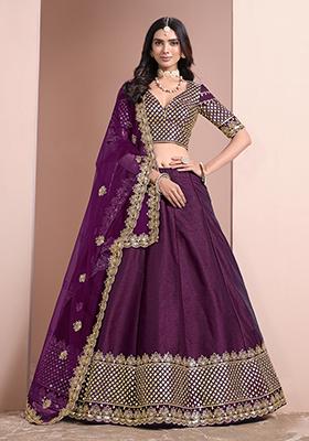 Purple Embroidered Art Silk Lehenga Set