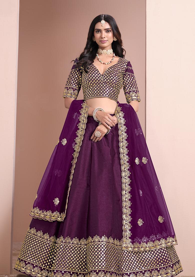 Purple Embroidered Art Silk Lehenga Set