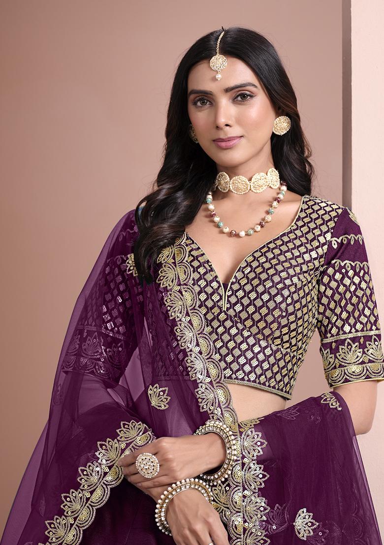 Purple Embroidered Art Silk Lehenga Set