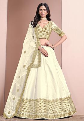 White Embroidered Art Silk Lehenga Set