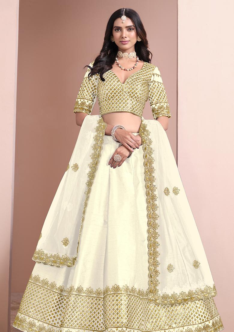 White Embroidered Art Silk Lehenga Set