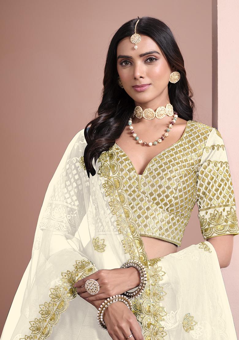 White Embroidered Art Silk Lehenga Set