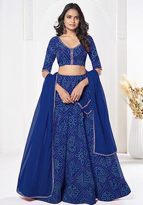 Blue Bandhani Print Georgette Lehenga Set