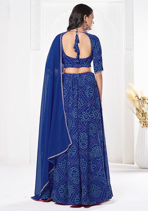 Blue Bandhani Print Georgette Lehenga Set