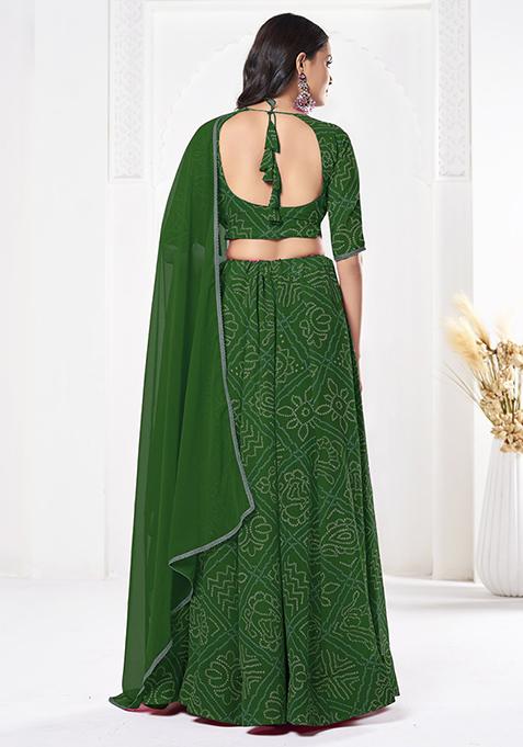 Green Bandhani Print Georgette Lehenga Set