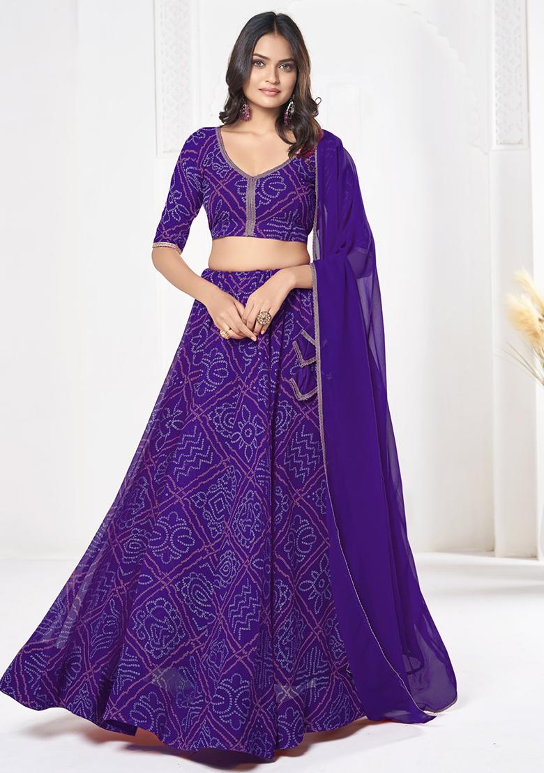 Purple Bandhani Print Georgette Lehenga Set