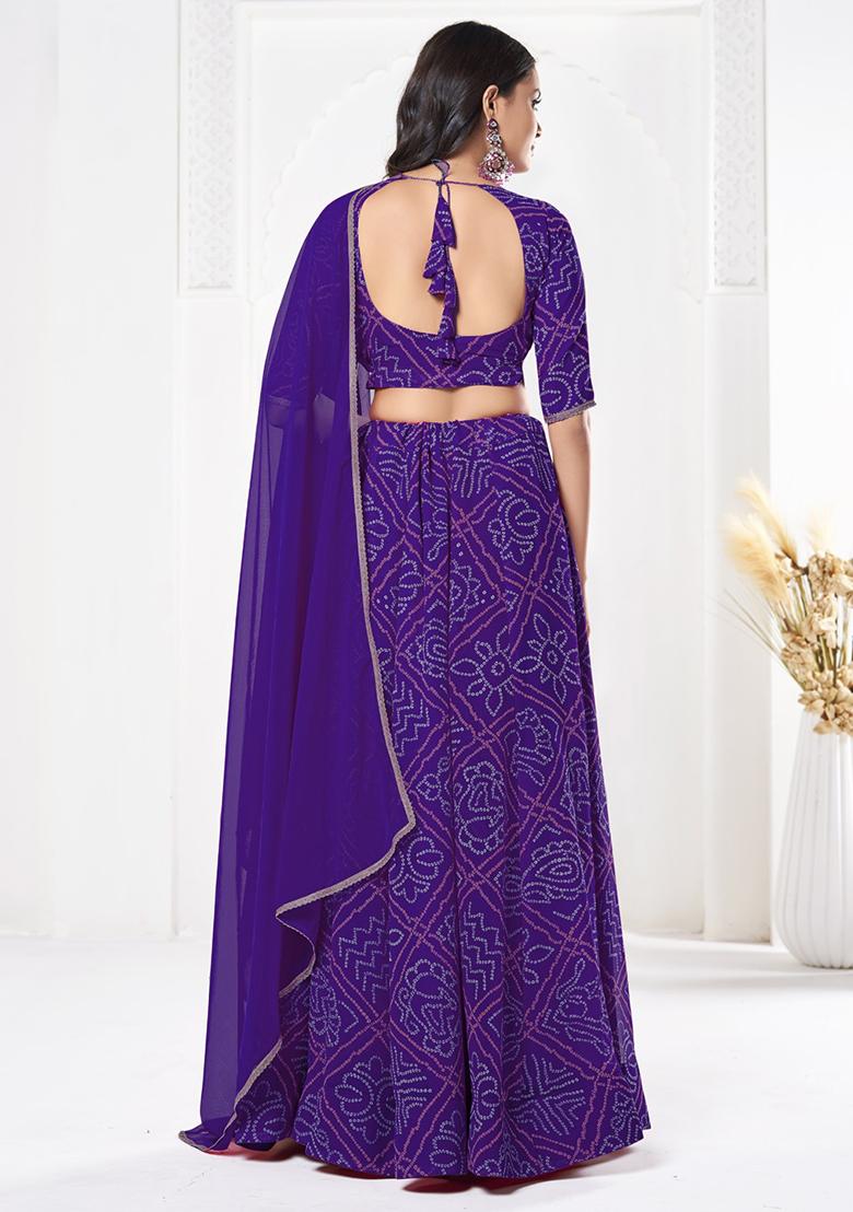 Purple Bandhani Print Georgette Lehenga Set