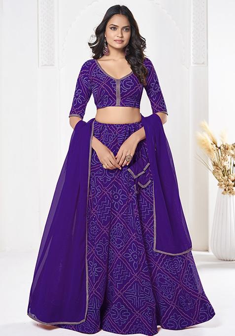 Purple Bandhani Print Georgette Lehenga Set