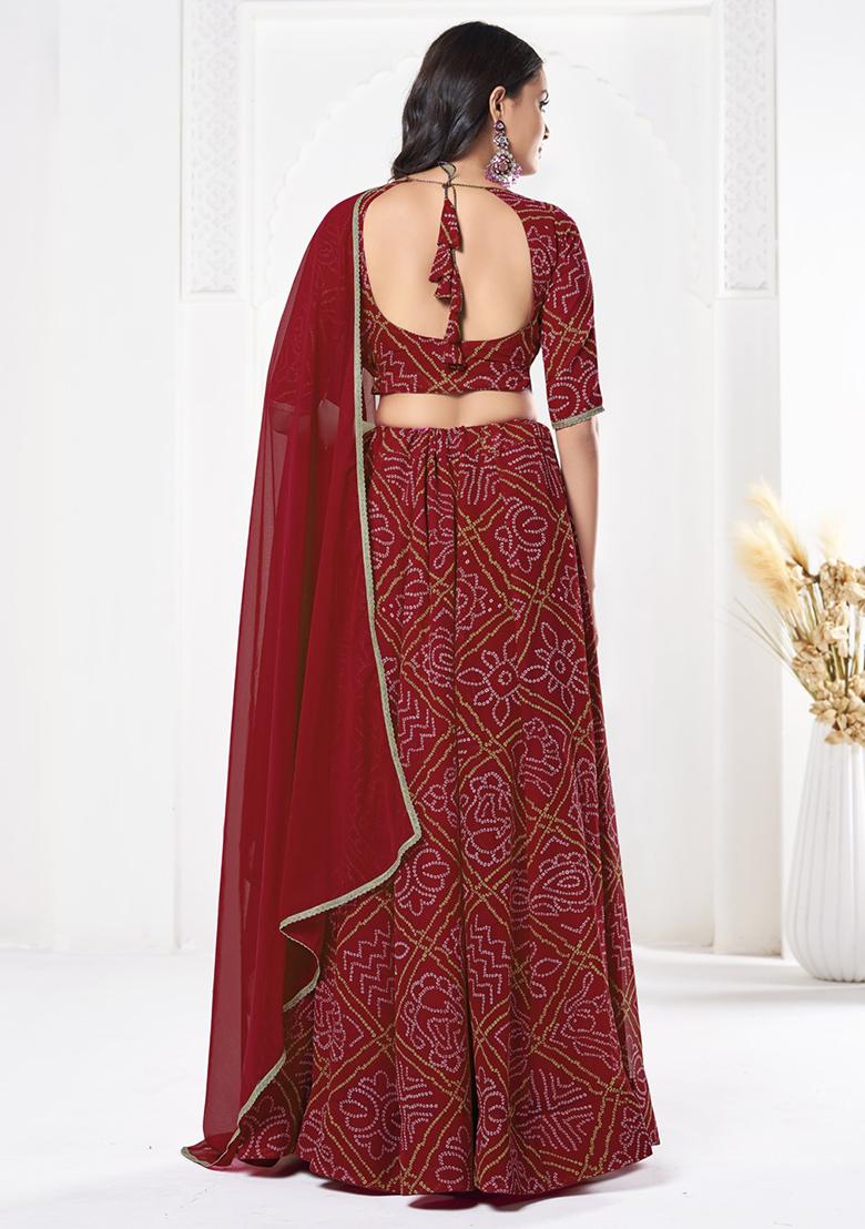 Red Bandhani Print Georgette Lehenga Set