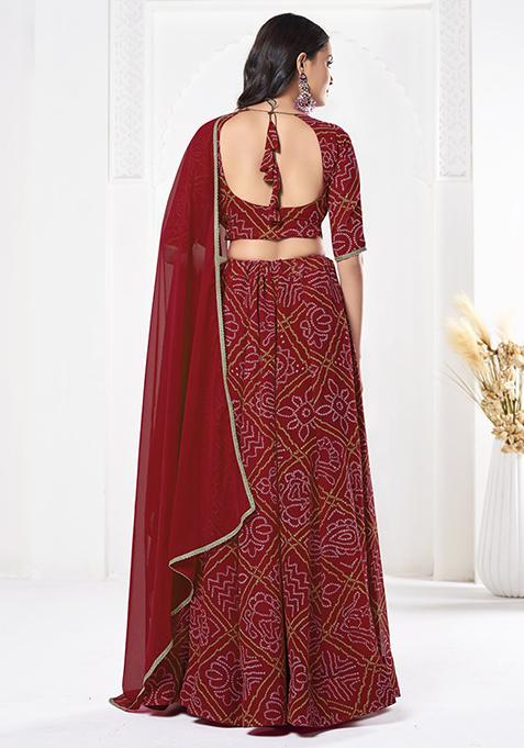 Red Bandhani Print Georgette Lehenga Set