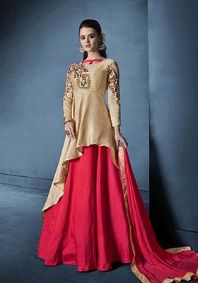Multicolor Embroidered Silk Lehenga Set