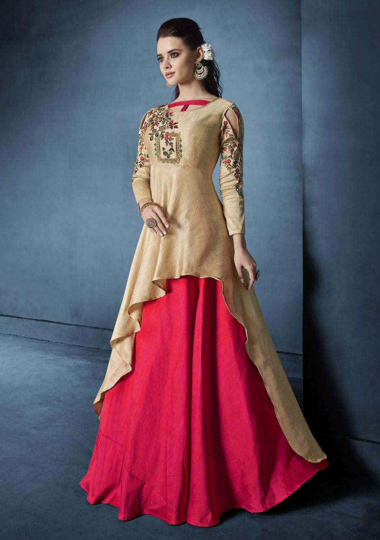 Multicolor Embroidered Silk Lehenga Set