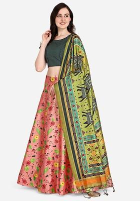Pink Solid Poly Blend Lehenga Set
