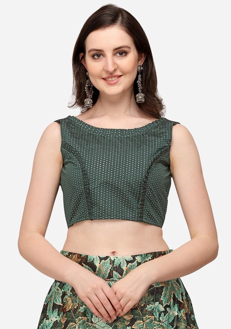 Green Printed Poly Blend Lehenga Set