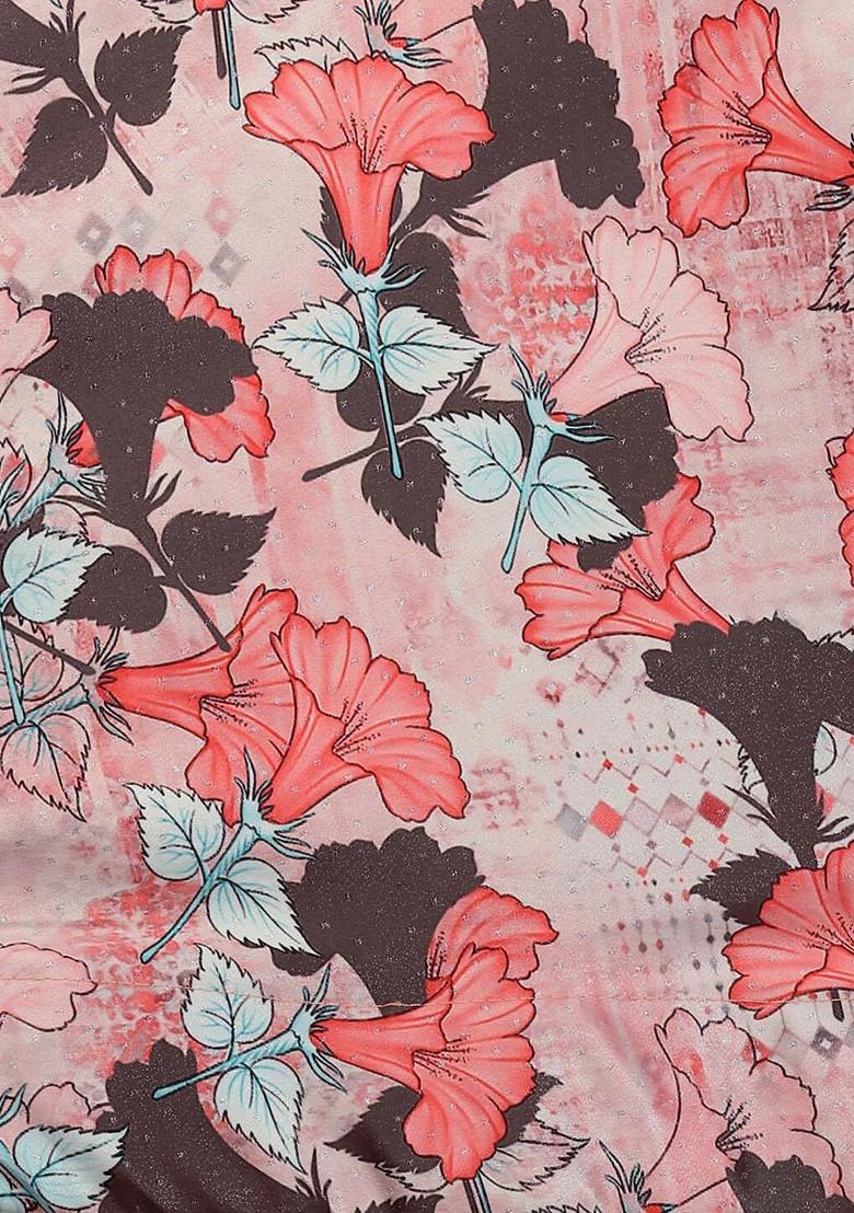 Pink Printed Poly Blend Lehenga Set