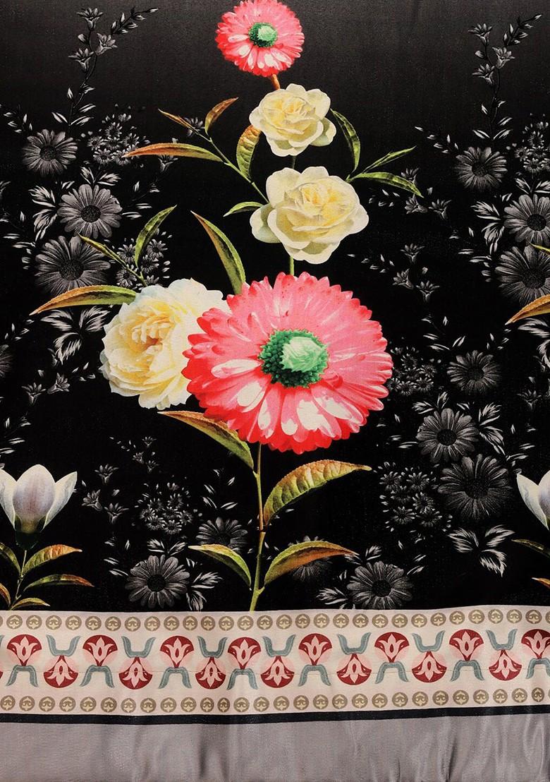 Black Printed Poly Blend Lehenga Set