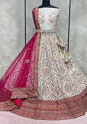 White Embroidered Silk Lehenga Set