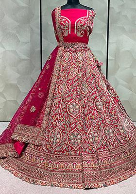Rani Pink Embroidered Silk Lehenga Set