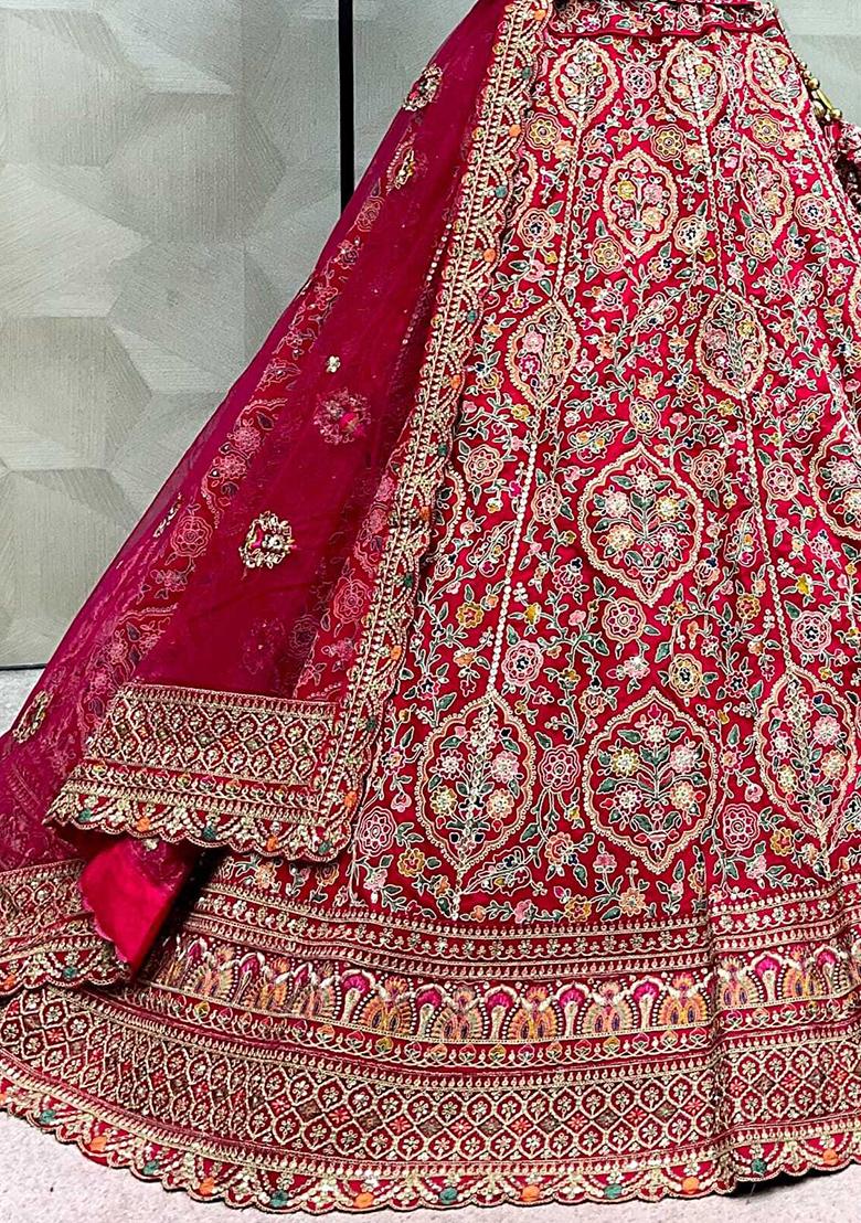 Rani Pink Embroidered Silk Lehenga Set