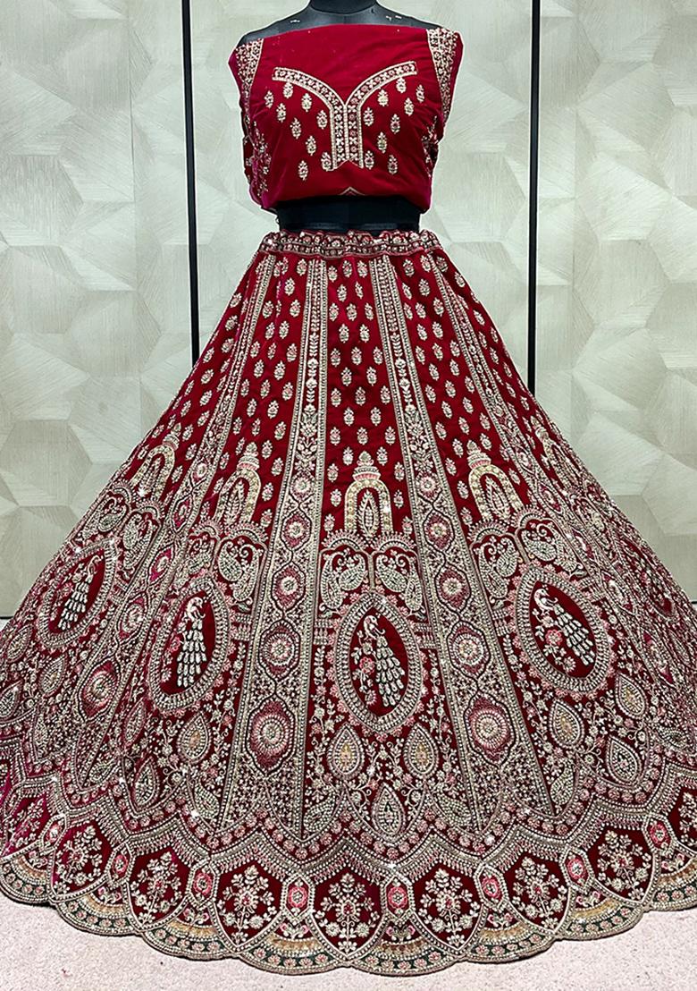 Rani Pink Embroidered Velvet Lehenga Set