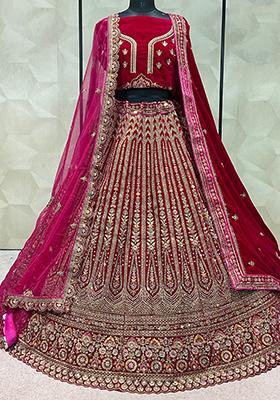 Rani Pink Embroidered Velvet Lehenga Set
