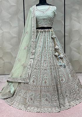 Sea Green Embroidered Art Silk Lehenga Set