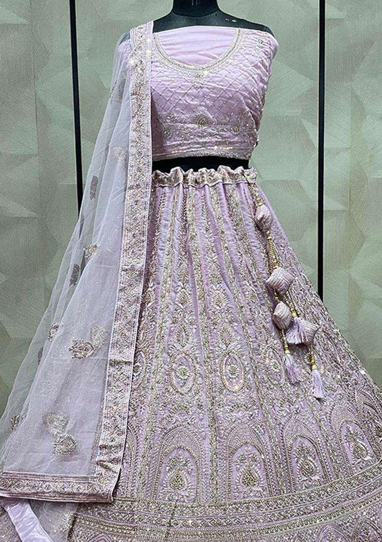 Lavender Embroidered Art Silk Lehenga Set