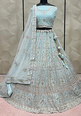 Sky Blue Embroidered Art Silk Lehenga Set