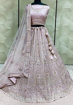 Pink Embroidered Art Silk Lehenga Set