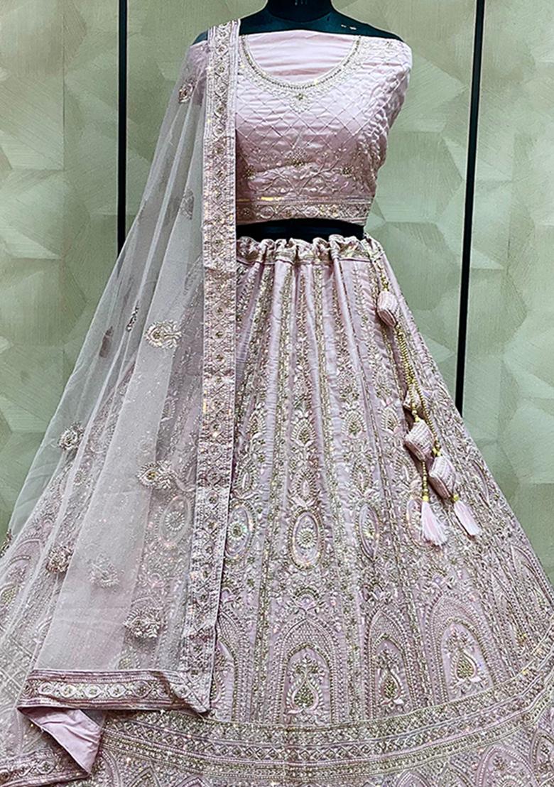 Pink Embroidered Art Silk Lehenga Set