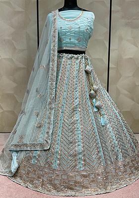 Sky Blue Embroidered Art Silk Lehenga Set
