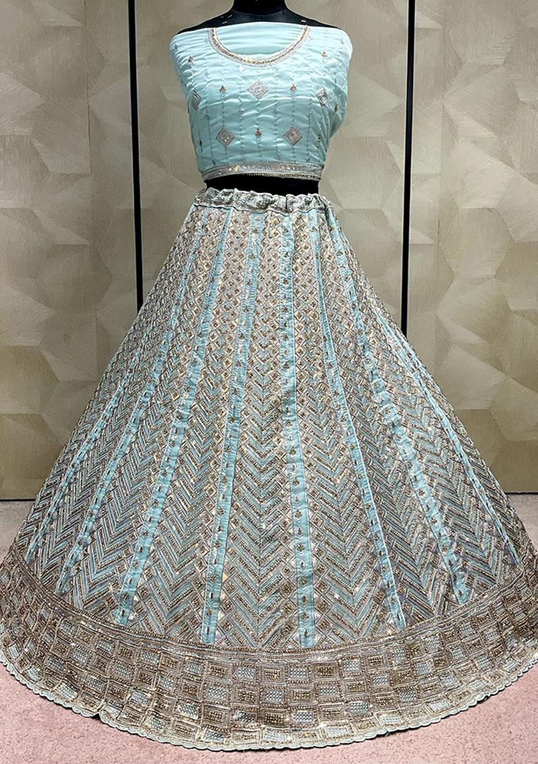 Sky Blue Embroidered Art Silk Lehenga Set