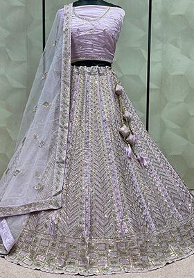 Lavender Embroidered Art Silk Lehenga Set