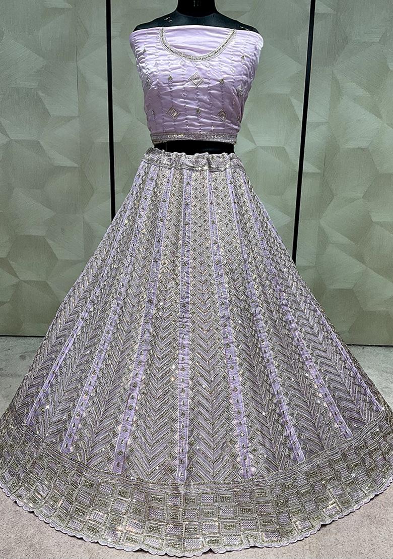 Lavender Embroidered Art Silk Lehenga Set