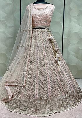 Peach Embroidered Art Silk Lehenga Set
