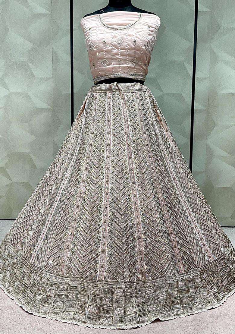 Peach Embroidered Art Silk Lehenga Set