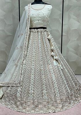 Cream Embroidered Art Silk Lehenga Set
