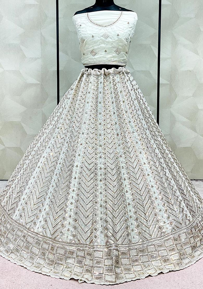 Cream Embroidered Art Silk Lehenga Set